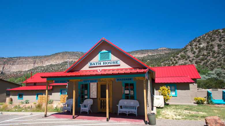 A historic bath house, now a national monument, in Jemez Springs, New Mexico