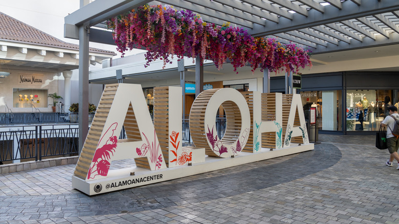 A large Aloha sign at Ala Moana Center.