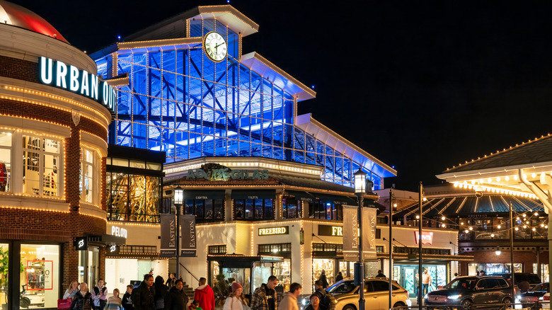 The entrance to Easton Town Center at night.