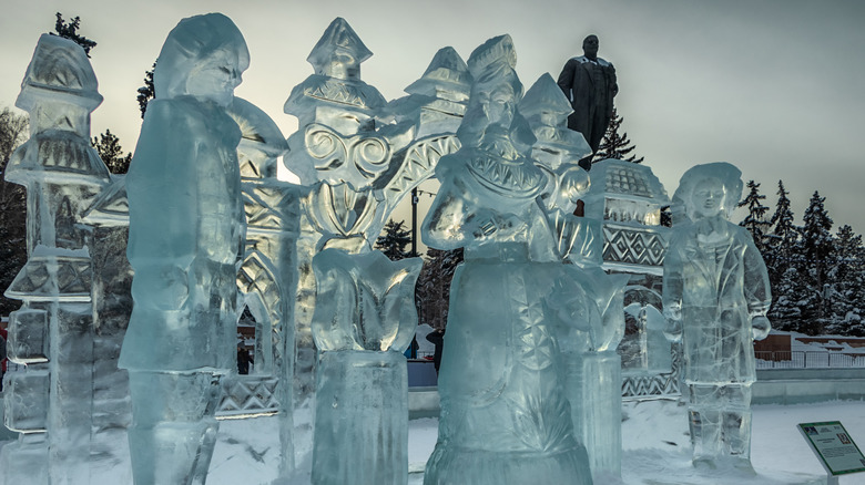 Ice sculptures in a snowy destination
