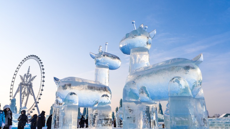 Stunning ice sculptures of animals in Harbin, China