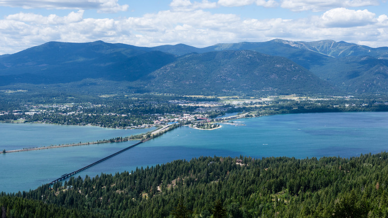 View of Lake Pend Oreille and the town of Sandpoint, Idaho, from the top of the mountain