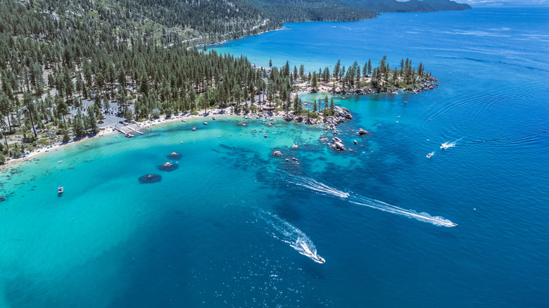 Aerial shot of Lake Tahoe during late summer
