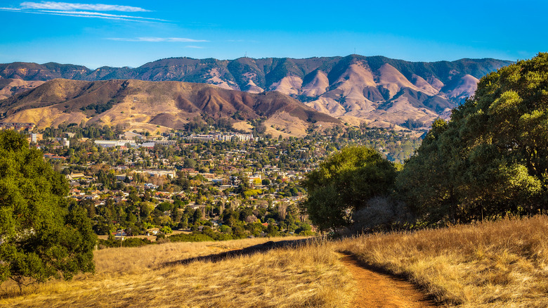 Aerial view of San Luis Obispo, California, and surrounding mountains from the hiking trail to Cerro Pea