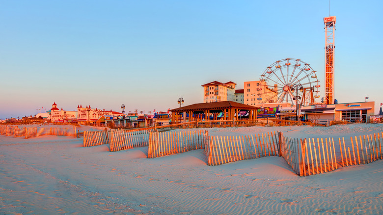 The beach at Ocean City with the boardwalk in the background