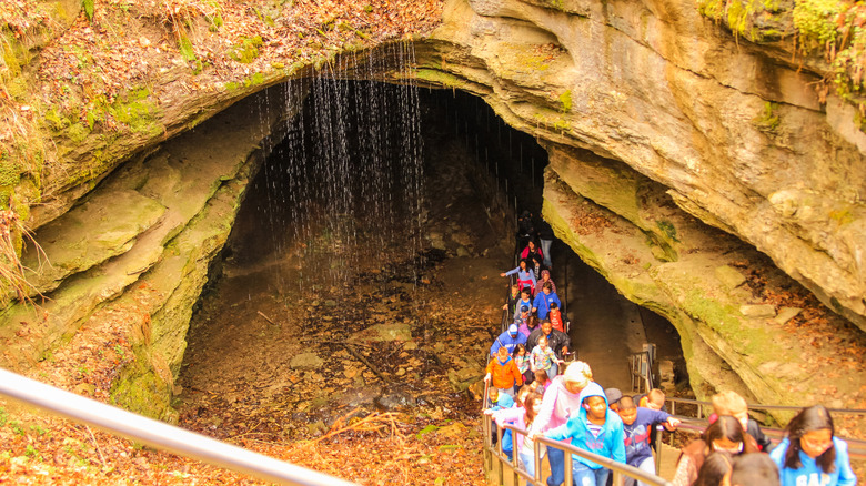 Tourists coming out of old entrance of Mammoth Caves National Park