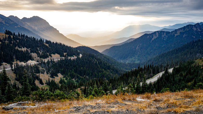 The sun peeks through some clouds at Sunrise Point, Hurricane Ridge, Olympic National Park
