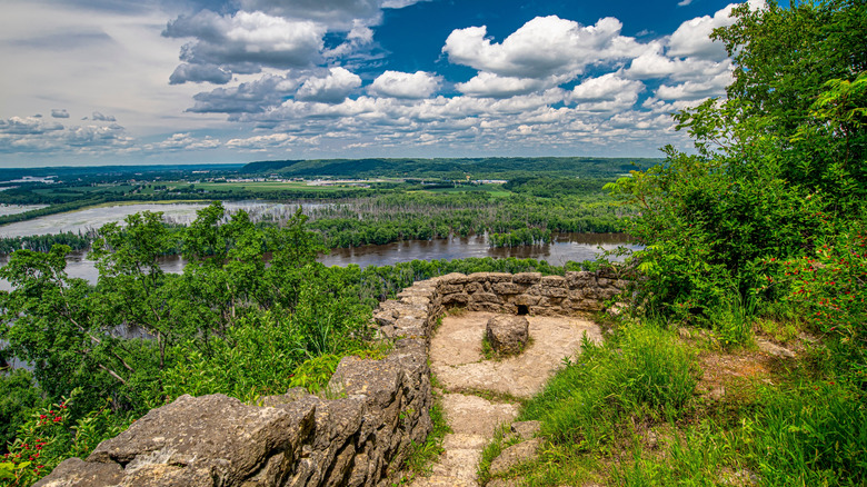 Scenic overlook at Wyalusing State Park, Wisconsin, with the Wisconsin River and Prairie du Chien visible in the distance