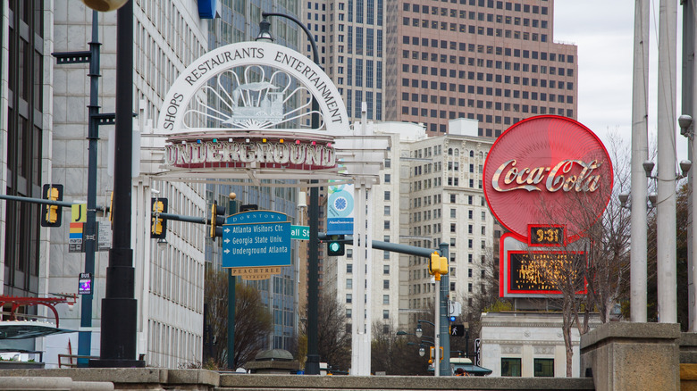 The Underground Atlanta historic district of arts, etnertainment and shopping in downtown Atlanta, Georgia