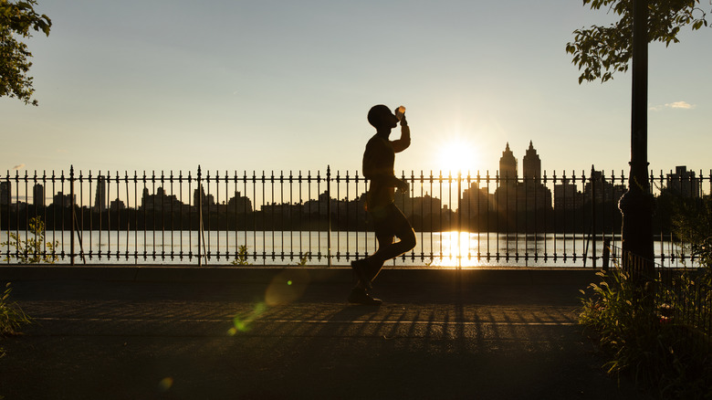 Jogger at sunset in Central Park