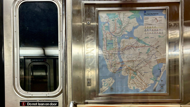 Subway map inside a train car in NYC