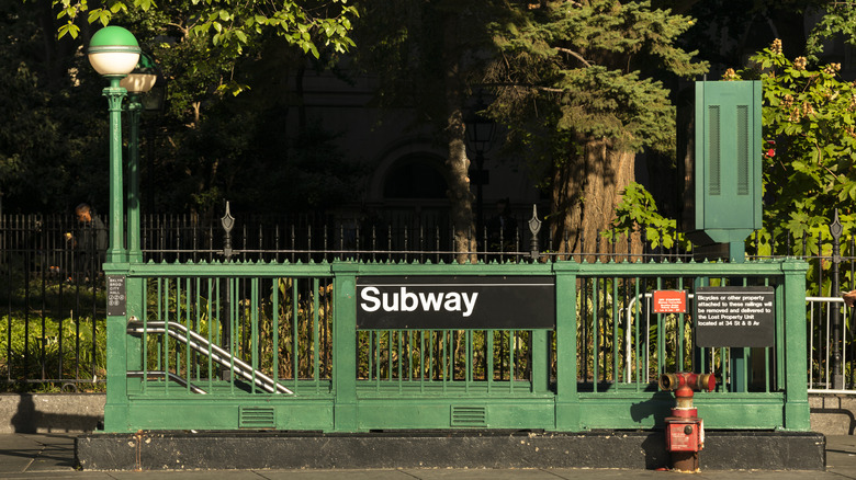 Outside of a subway station entrance in New York City