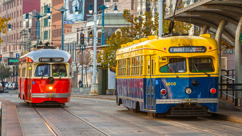 Colorful Muni streetcars in San Francisco