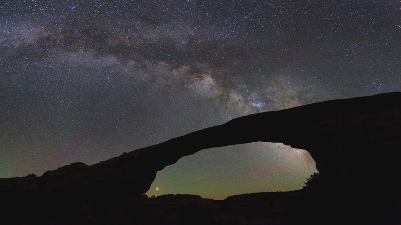 Owachomo Natural Bridge in Utah at night with stars