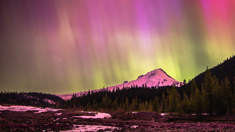 Northern Lights over Mt. Hood in Oregon