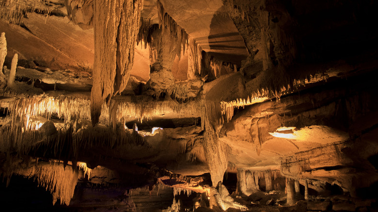 Rock formations inside Squire Boone Caverns in Indiana