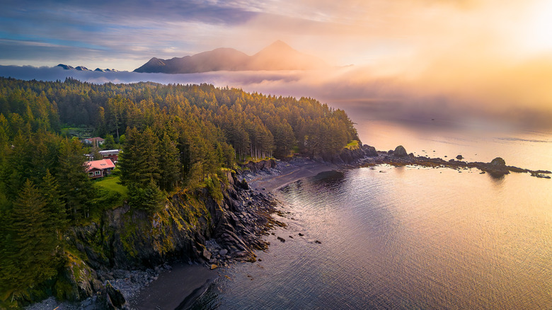 Sunset over the harbor on Kodiak Island, Alaska