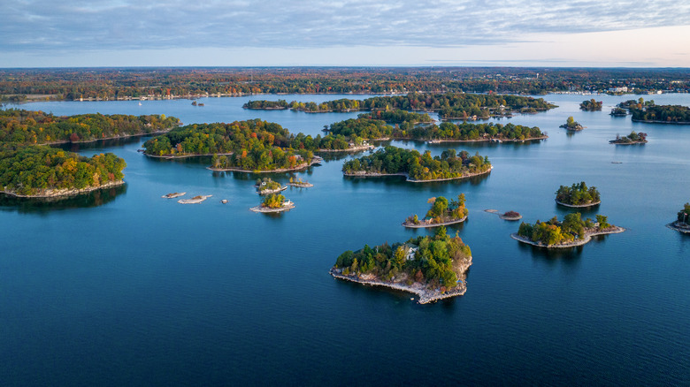 Tree-covered islets in the Thousand Islands region of New York
