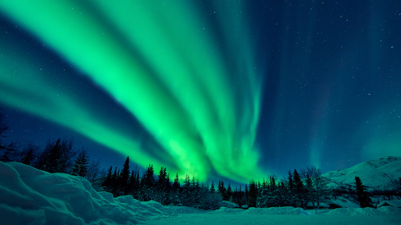 Green aurora borealis in the winter, Alaska