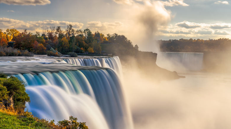Water pours over the Niagara Falls at a state park in New York