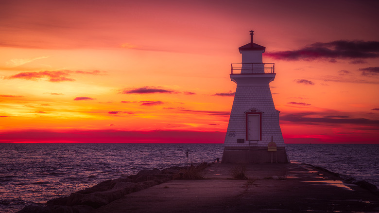 Southampton Ontario lighthouse standing guard over the shores of Lake Huron at sunset