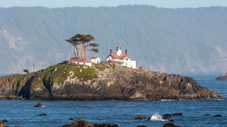 The lighthouse on Battery Point Island, California, at high tide