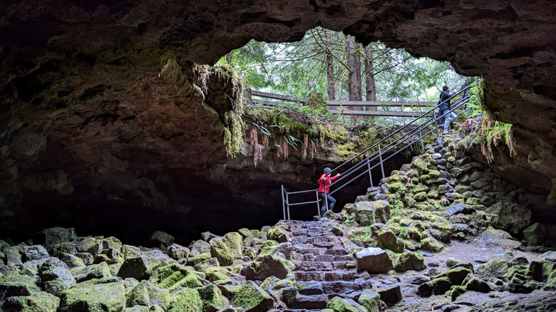 People exiting Ape Caves