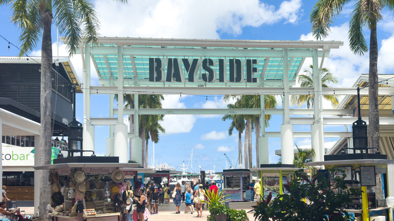 Bayside Marketplace with a view of the bay in the background