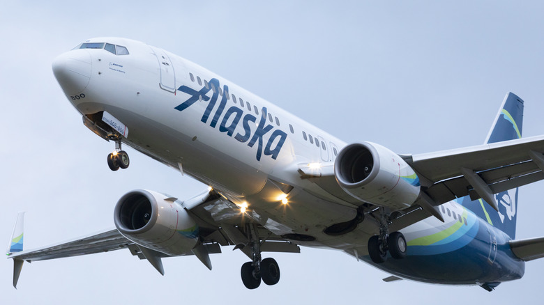 An Alaska Airlines plane in flight
