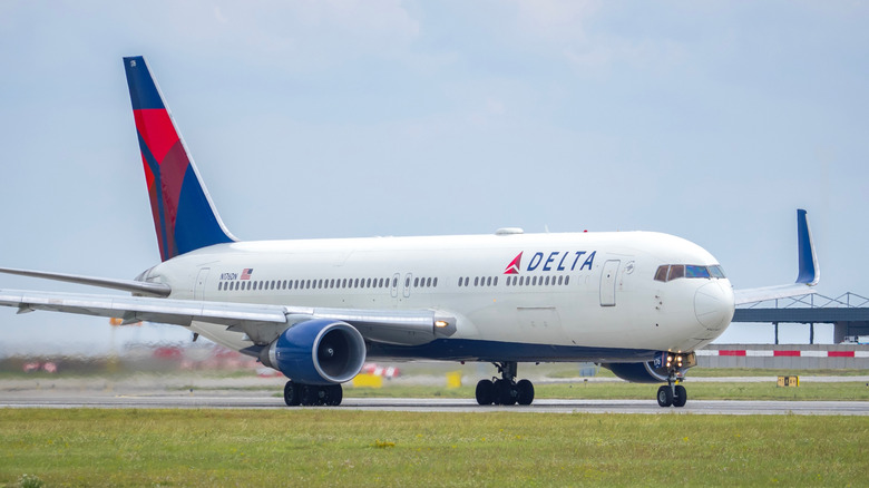 A Delta Airlines plane on the runway