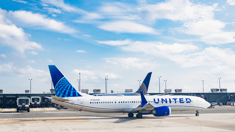 A United Airlines plane on the runway