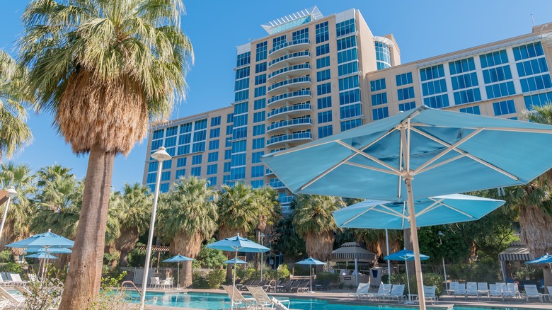 Poolside view of the Agua Caliente Casino in Rancho Mirage, California