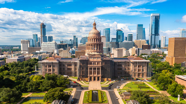 Texas State Capitol with skyline in background