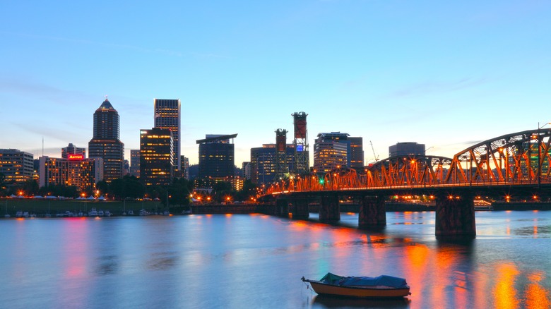 Portland Skyline, bridge, and water