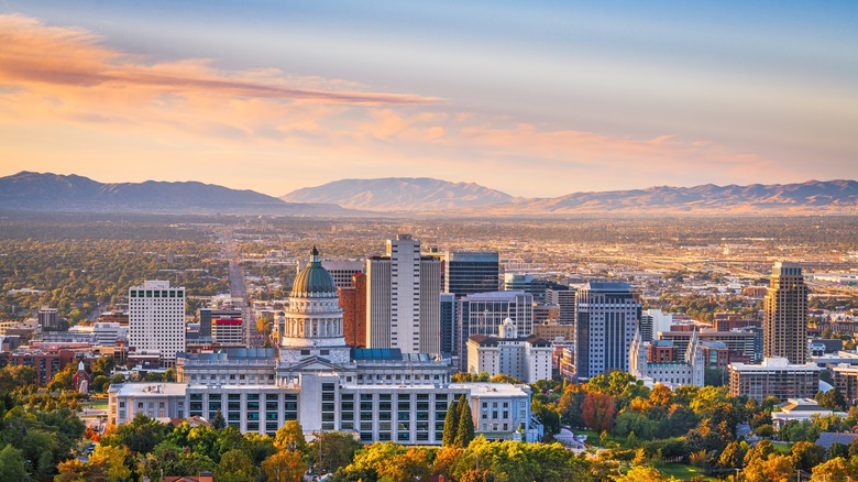 View of Salt Lake City with mountains in the background