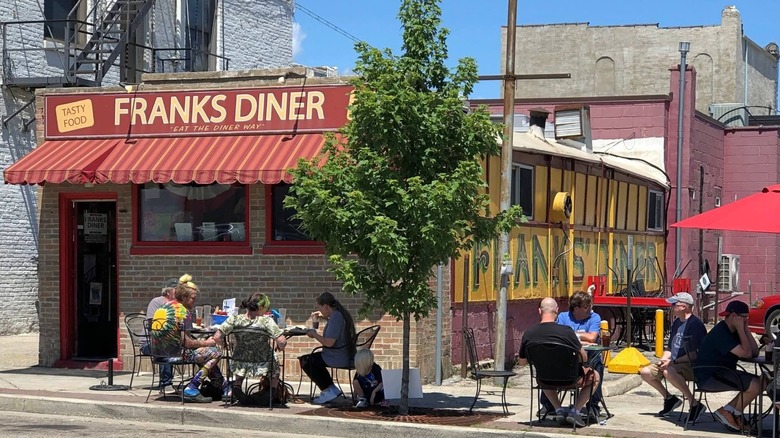Outside of Frank's Diner and customers