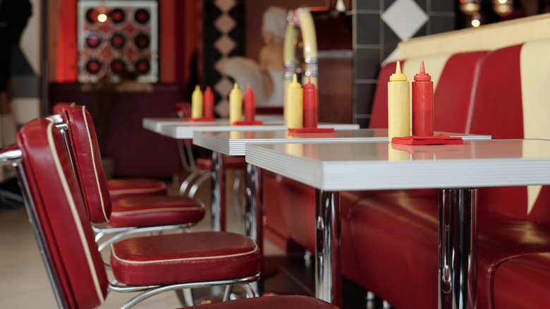 Inside a retro style diner