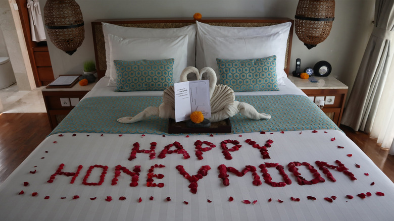honeymoon set-up in a hotel room