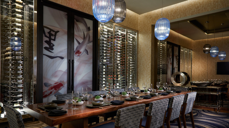 The sleek, low-lit dining room with Japanese design elements at Kuro at the Hard Rock Hotel & Casino Atlantic City