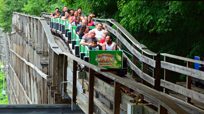 Riders experience Lake Compounce's wood roller coaster Boulder Dash