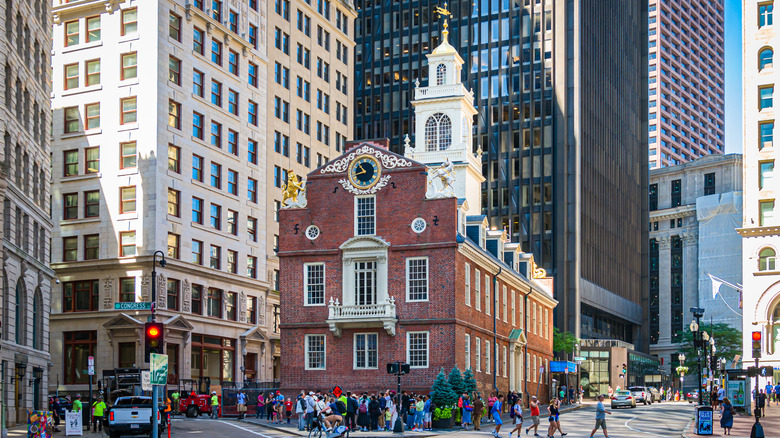 boston historic building with tourists gathering