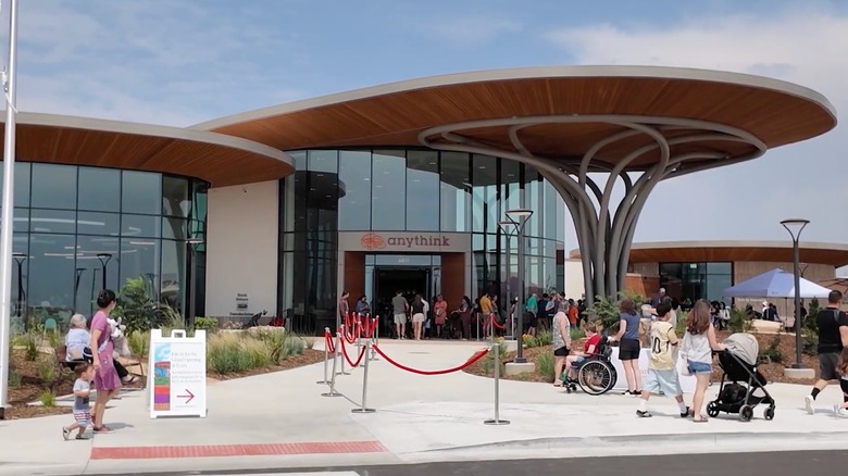 People outside the Anythink Nature Library on opening day