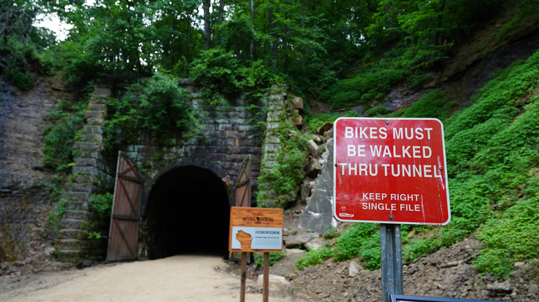 One of the trails along the Sparta-Elroy Trail with signs and the gate open
