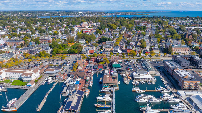 Aerial view of Newport Harbor and city of Newport, Rhode Island