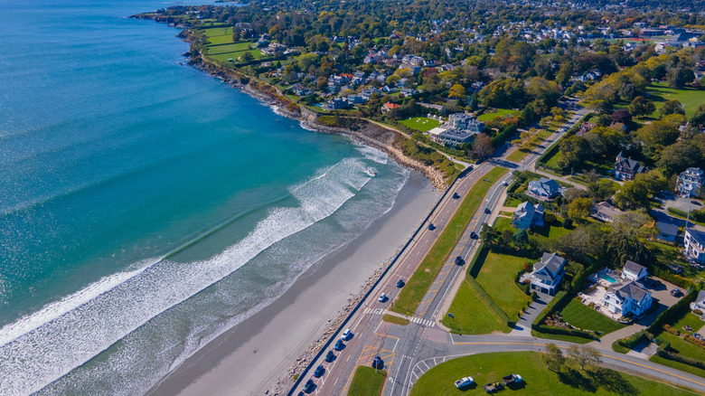 Aerial view of Easton's Beach in Newport, Rhode Island