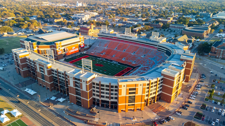 An aerial view of Boone Pickens Stadium, Stillwater