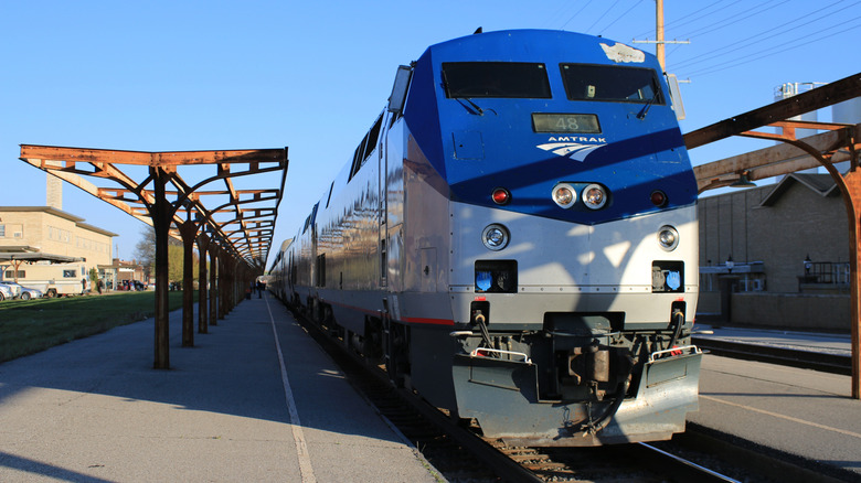 The California Zephyr at a train station