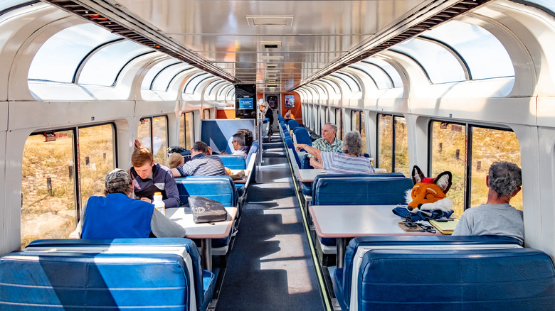 The inside of an Amtrak train