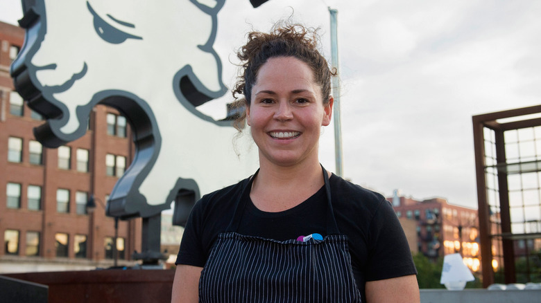 Chef Stephanie Izard in front of the Little Goat Diner