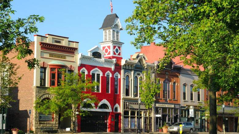 vibrant buildings on small town main street